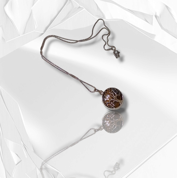 Stainless Steel Necklace Reversible Tree Of Life/Tiger's Eye Gemstone Pendant - Picture 8 of 16